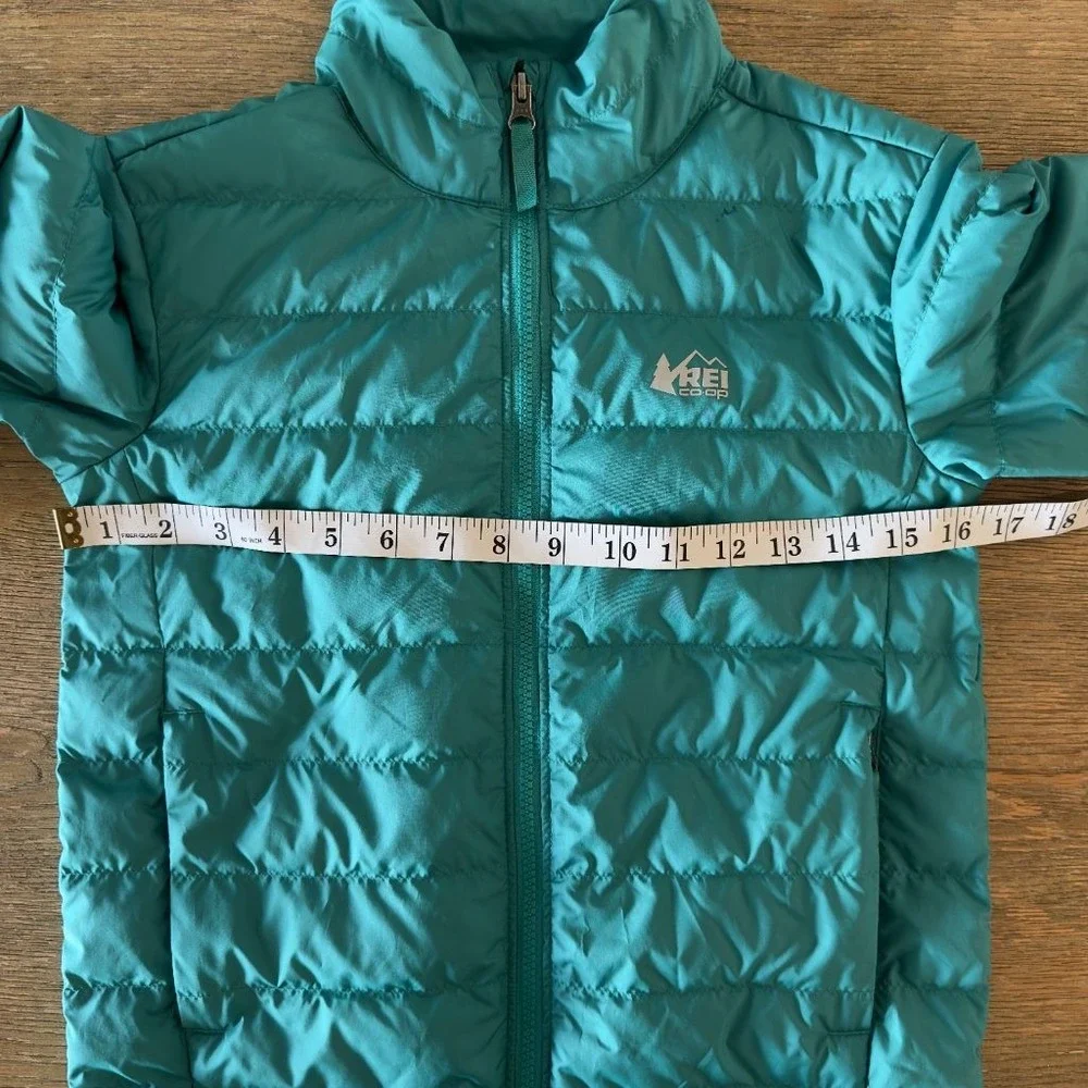 REI Co-op 650 Down Puffer Jacket Kids Small Teal Full Zip Packable Lightweight